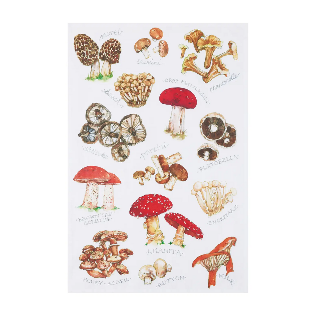 Embroidered Wildflower and Mushroom Kitchen Towel